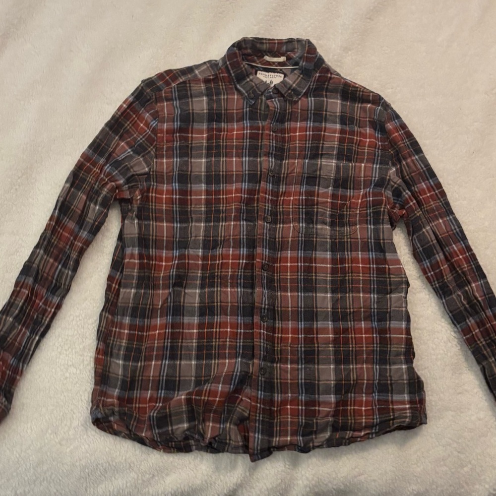 Denim & Flower Ricky Singh Red and Blue Plaid Casual Button Down Shirt